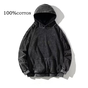 Vente en gros de sweats à capuche surdimensionnés 500g/m2 délavés à l'acide sweat-shirt à double couche en éponge française vierge pour l'hiver - Product Image 1