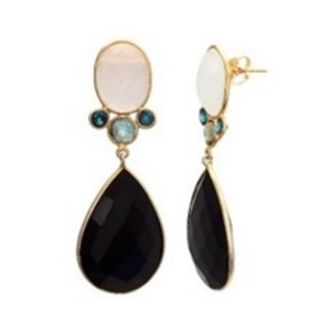 Pendientes redondos de Plata de Ley 925, ónix negro, calcedonia lechosa, Topacio Azul, Gema de circonita Hydro y azul, con forma de pera, novedad - Product Image 1