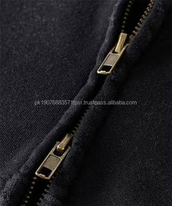 Sudadera con capucha para hombre de poliéster y algodón, estilo French Terry, con cremallera, lavado ácido, efecto desgastado, estilo vintage, de peso pesado - Product Image 3