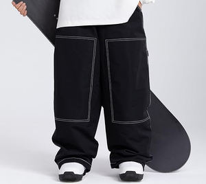 2025 personnalisé noir Baggy Snowboard pantalon hiver imperméable vêtements de Ski coupe-vent caractéristiques chauffantes haute rue jambe large Style ample - Product Image 6