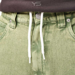 กางเกงยีนส์ทรงตรงเอวสูงเคลือบสีเขียวเท่ไฮสตรีทเอวสูงไซส์ใหญ่พิเศษ - Product Image 4