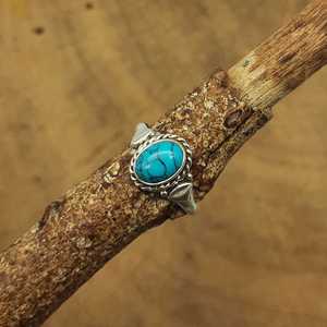 Gorgeous Howlite Turquoise Gemstone Ring Dainty Bezel Setting Light Weight Bohemian Ring Made in 925 Sterling Silver Hammered - Product Image 4