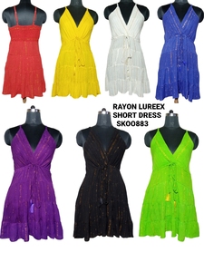 Elegante Vestido corto bohemio de rayón Lurex para mujer minivestido brillante y suave para fiestas y uso diario - Product Image 5