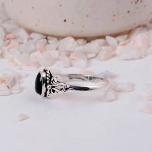 Black Onyx Natural Oval Cut Clear Oxidized Sterling <b>Silver</b> <b>Rope</b> Border Filigree Ring Vintage Style Luxury Jewelry Gift - Product Image 6