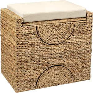 Tabouret multifonctionnel en jacinthe d'eau naturelle avec panier de rangement pour décoration d'intérieur - Product Image 6