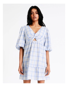 Vestido Midi Ultimate Summer para mujer con diseño de escote en V con estampado de cuadros completos Método de tejido de cintura natural - Product Image 4