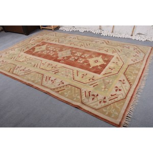 Alfombra de lana de retazos Beige tradicional, pasillo rectangular hecho a mano, 6,5 pies X 9,7 pies para sala de estar, dormitorio, látex de Poliéster Viscosa - Product Image 2