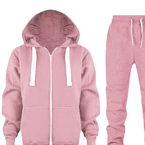 Conjunto deportivo informal de algodón y felpa para mujer, con sudadera con capucha y cremallera y pantalones jogger, para entrenamiento en el gimnasio, uso diario y para el invierno. - Product Image 2