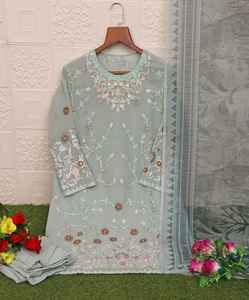 Tunique stylisée de créateur avec broderie lourde Kurti et dentelle, diamants lourds, costume Salwar de travail - Product Image 3