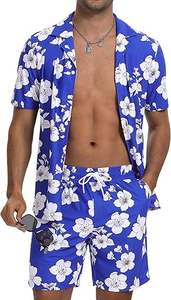 Men's Casual Summer Hawaiian Trend Print 2-Piece Beach <b>Suit</b> & Mid Waist <b>Shorts</b> Breathable <b>Short</b> Sleeve Shirt & <b>Shorts</b> Set - Product Image 5