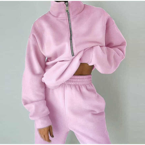 ชุดวอร์ม2ชิ้นสำหรับผู้หญิงชุดวอร์มผ้าคอตตอนผ้าคอตตอนผ้าเกล็ดปลามีซิป - Product Image 2