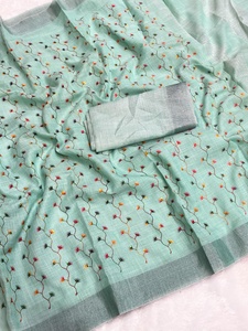 Designer indien femmes lin tissu Saree élégant exclusif Blouse traditionnel élégant fantaisie Festival fête porter dernière ethnique - Product Image 3