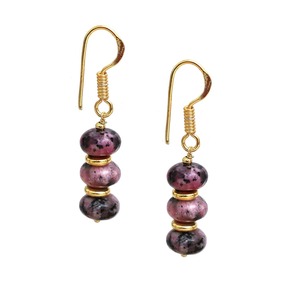 Handmade Rhodonite Gemstone <b>Earrings</b> with Gold Spacer Round Beads & Gold Plated Hook Dangle <b>Earrings</b> Birthstone <b>Earring</b> - Product Image 3