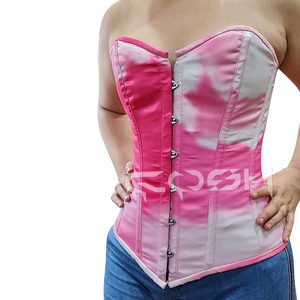 Corsé Sobrepecho de Satén con Degradado Rosa Cielo, Corsé Bustier Brillante con Varillas de Acero y Estampado Tie-Dye - Product Image 1