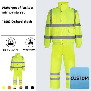 100% Polyester Polyester taffetas tissu haute visibilité épaissi vêtements de travail réfléchissants vêtements de pluie imperméables veste de travail ensemble de sécurité - Product Image 2