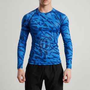T-shirt de compression à manches longues à motif de fissures de glace pour hommes, séchage rapide, performance athlétique, entraînement, salle de sport, base, vêtements de sport - Product Image 3
