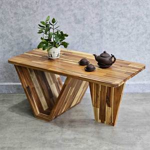 Table à thé rectangulaire en bois d'acacia 100x50x45cm, style farmhouse fait main avec plateau en verre pour salon ou entrée TT68228 - Product Image 5