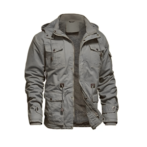 Mens Vintage Winter <b>Jacket</b> 100% Cotton Outerwear Detachable Hood <b>Fleece</b> <b>Lining</b> Stand Collar Zipper Closure OEM Service Available - Product Image 3