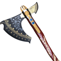 Kapak Baja Damaskus Buatan Tangan, Tempa, Baja Anti Karat Industri, Kratos Leviathan Game War Viking DIY, untuk Memotong Kayu, HRC 58-60