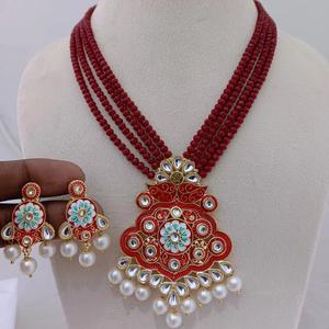 Collar antiguo de artesanía con pintura de Meenakari para mujer, peso ligero con colección de perlas única para boda y fiesta - Product Image 1