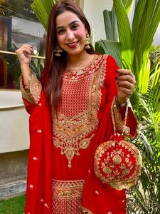 Nueva colección Heavy Faux Georgette Slim Fit Salwar Traje de boda moderno con trabajo de secuencia de bordado pesado completo - Product Image 5