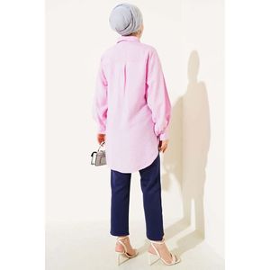 เสื้อเชิ้ตพื้นฐานแขนบอลลูนสีชมพู - Product Image 1