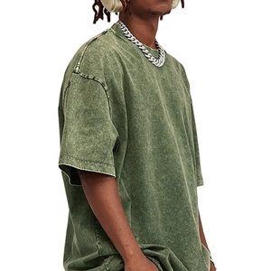 Camiseta extragrande lavada con ácido para hombre, camiseta vintage bordada de secado rápido, ropa de calle personalizada, Camisetas largas con cuello redondo - Product Image 3