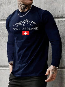 Nueva Camiseta de Manga Larga con Estampado de Montaña Nevada para Hombre, Camisetas de Cuello Redondo a la Moda, Ropa Masculina Informal, Tops Holgados de Talla Grande - Product Image 5