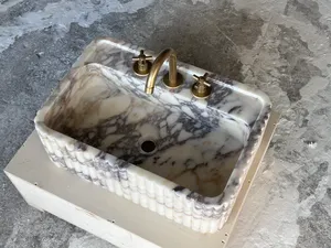 Fregadero de mármol Calacatta Viola Pakistán, fregadero de pedido personalizado tallado a mano, fregadero de piedra Natural lavabo de baño de mármol - Product Image 4
