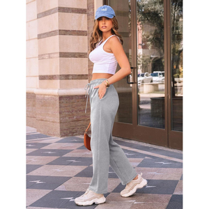 2025กางเกงสเวตเตอร์ขาตรงผ้าขนแกะมีกระเป๋าสำหรับผู้หญิงกางเกงเลานจ์ขากว้างมีรอยยับสำหรับฤดูใบไม้ร่วง - Product Image 3