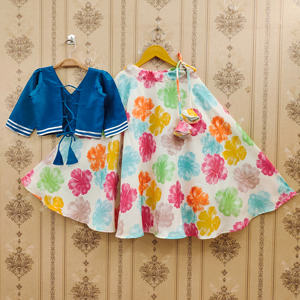 Shoryam Fashion Girls' Children's Ethnic <b>Lehenga</b> Choli Set Multicolor Floral Printed Polyester Floor-Length Flared | Party Wear - Product Image 2