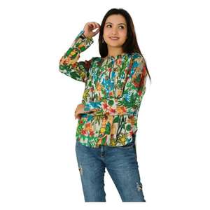 Blusa Boho Hippie Hecha a Mano con Botones y Pliegues, Ropa de Verano, Camisas Formales, Blusa de Algodón con Estampado de Bloques para Mujer, Manga Larga, Ecológica - Product Image 3
