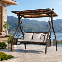Canapé balançoire d'extérieur moderne FLD5016 avec toit en polycarbonate et éclairage LED solaire, structure en fer, 3 places, pour hôtel, complexe hôtelier, villa