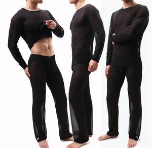 <b>Men's</b> Breathable Ultra-thin Spandex/Nylon Long Johns <b>Underwear</b> Set Premium Quality Soft Loose Casual Tops and Pants - Product Image 3