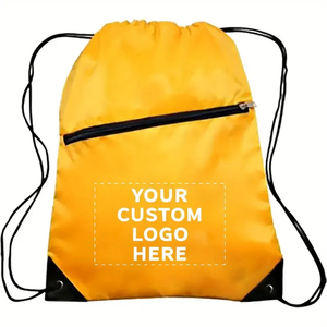 Custom Logo <b>Drawstring</b> <b>Backpack</b> Blue Polyester Gym Bag with Front Zipper Pocket Unisex Casual Lightweight Sack - Product Image 3