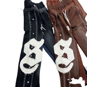 Venta al por mayor OEM personalizado bordado inverso Sudadera con capucha conjunto-Vintage media cremallera lavado ácido desgastado Jersey acampanado para ropa de calle - Product Image 2