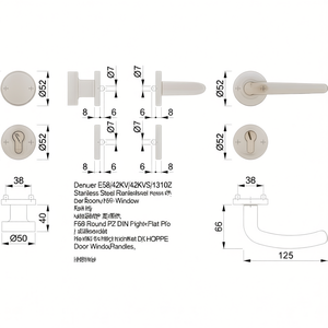 ชุดโรเซ็ตสแตนเลส Denver E58/42KV/42KVS/1310Z รุ่น F69 ทรงกลม PZ DIN ซ้าย/ขวา แบบแบน D/K HOPPE มือจับประตูและหน้าต่าง - Product Image 2