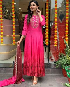 Adult Special Eye Catching Real Mirror& Diamond Work Long Length M To XXL Size Diwali& Holi Festive Wear Trendy Maxi Kurti - Product Image 3