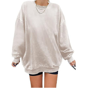 OEM Custom Basic Oversized <b>Crewneck</b> Long Tunic Sweatshirts Pullover Tops for Women Casual Vintage Style for Autumn Winter Spring - Product Image 5