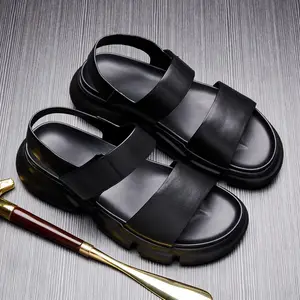 Designer Mens Sandals Genuine Leather Shoes Magic Tape Cowhide Leather Men's Soft Sole Beach Slippers