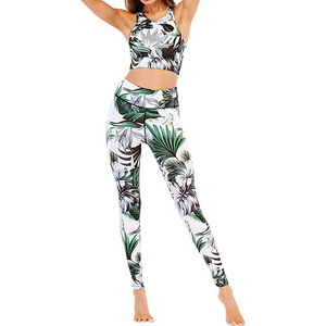 Ensemble soutien-gorge pantalon évasé de sport taille haute croisé de couleur contrastée pour femmes Gym personnalisée combinaison de yoga dos nu serrée course à pied fitness deux pièces - Product Image 5