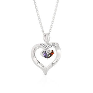 Jeulia <b>Custom</b> <b>Name</b> Engraved Two Hearts Crystal <b>Necklace</b> with Birthstone - Product Image 3