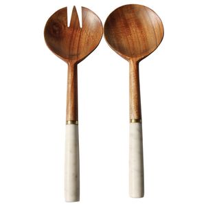 Nouveauté : Ensemble de cuillère et de fourchette à salade en bois naturel écologique avec manche court, lavable au lave-vaisselle, pour la maison et la table de mariage - Product Image 6