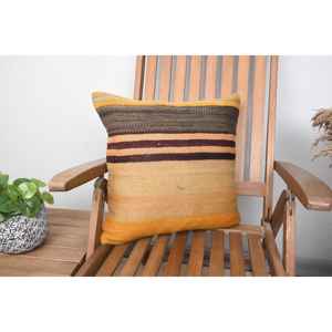 Almohada de lana Beige Kilim de 18x18 pulgadas, almohada rústica de lujo, patrón de estampado esponjoso Vintage para decoración de ropa de cama, Navidad, Halloween - Product Image 1