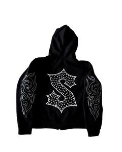 Vente en gros Sweat à capuche surdimensionné coupe carrée avec fermeture éclair en cristal et strass pour homme Sweat à capuche zippé épais 400GSM délavé au soleil - Product Image 6