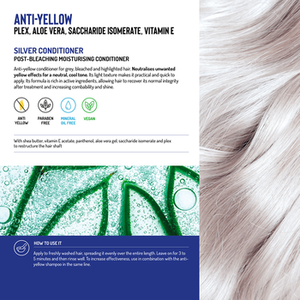 SILVER CONDITIONER - Acondicionador pos-decoloración con plex, aloe vera, vitamina E, efecto antiamarilleo, color azul, Hecho en Italia - Product Image 2