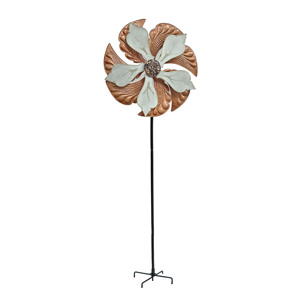 Copper tone Outdoor Metal <b>Wind</b> <b>Spinner</b> <b>Garden</b> Kinetic Sculpture With Elegant Dual Layer Petal Design - Product Image 1
