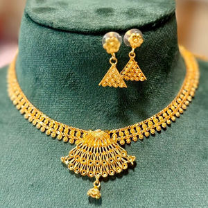 Elegant <b>Gold</b>-Plated Floral Pendant <b>Choker</b> Necklace Set with Matching Earrings for Bridal & Festive Occasions-Model 23145 - Product Image 1