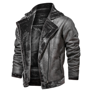 Wholesale US Size Genuine Leather <b>Jacket</b> Plus <b>Velvet</b> Winter Coat Hooded Collar Breathable Cool Style Canvas Fabric Pattern XL - Product Image 3