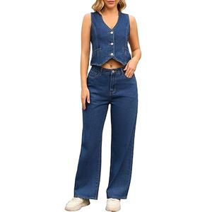 Conjunto de mezclilla de mujer de alta calidad Conjunto de 2 piezas de mezclilla sin mangas Tamaño y color personalizados 2026 - Product Image 1